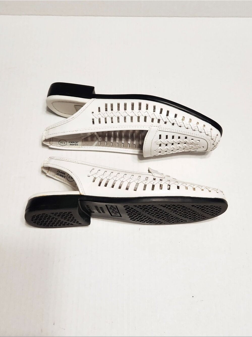 G. Wiz Jenny White Leather Woven Slingback Low Heel Sandals Size 6 Medium - Picture 2 of 11